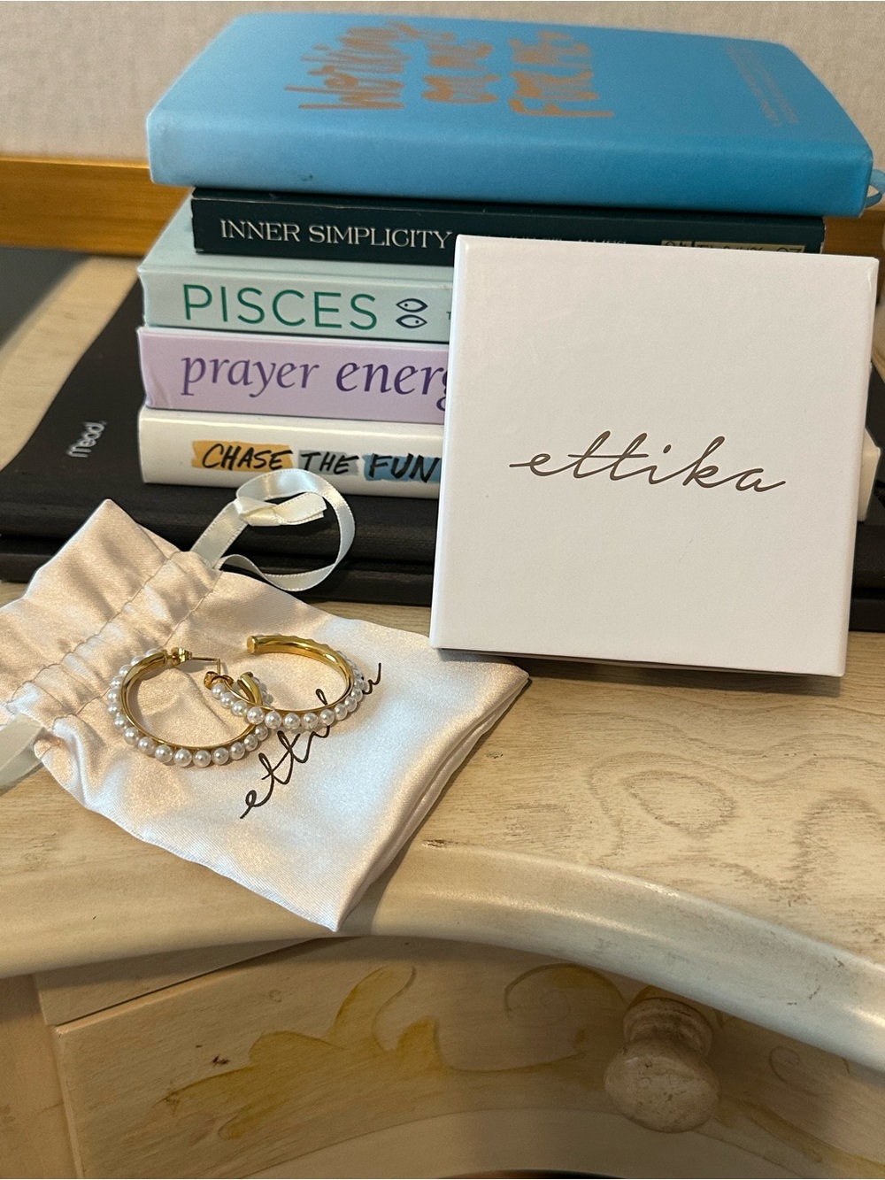ettika Gold Pearl-Embellished Hoop Earrings